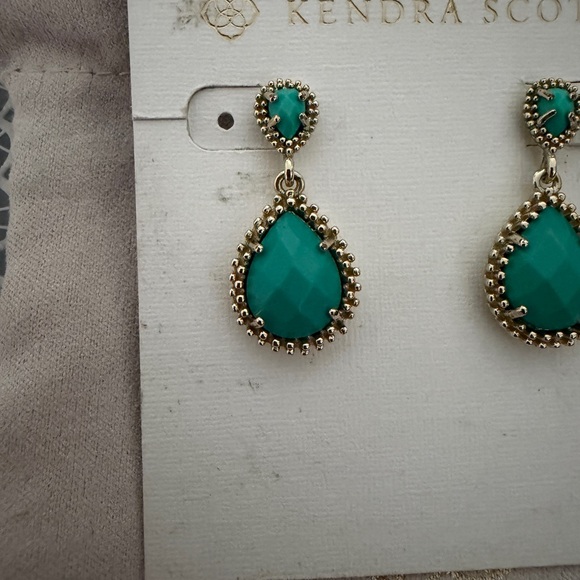 Kendra Scott Gold and Teal Drop Earrings - Picture 2 of 4